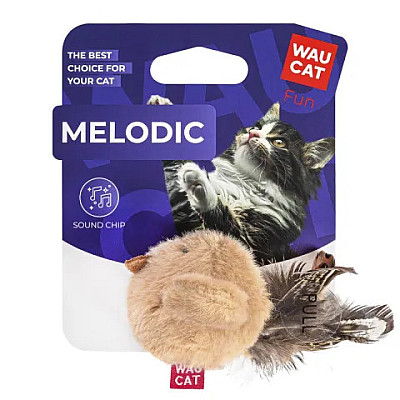 Игрушка для кошек WAUCAT Fun Melodic Птичка бежевая со звуковым чипом, искусственный мех
