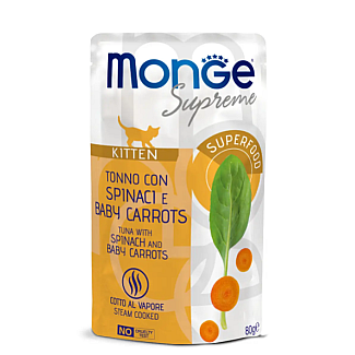 Вологий корм для кошенят Monge (Монж) Supreme Kitten тунeць з шпинатом та молодою морквою, 80 г