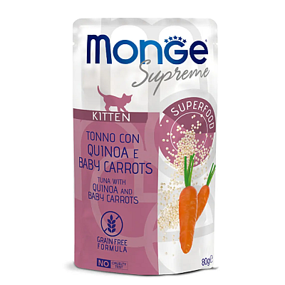 Вологий корм для кошенят Monge (Монж) Supreme Kitten тунeць з кіноа та молодою морквою