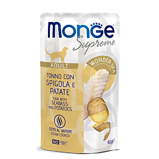 Вологий корм для дорослих котів Monge (Монж) Supreme Adult тунeць з сибасою та картоплею, 80 г