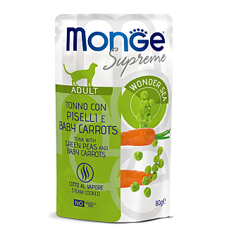 Вологий корм для дорослих котів Monge (Монж) Supreme Adult тунeць із зеленим горошком та молодою морквою, 80 г