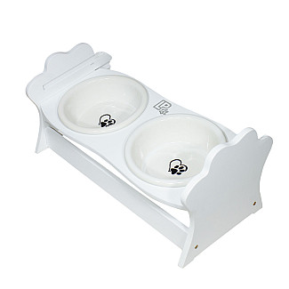 Миски керамические на деревянной подставке Lucky Pet 2x0,3л/13см (552624), белый