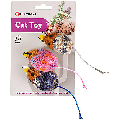Flamingo Mohaire Mouse ФЛАМІНГО ВОВНЯНА МИША іграшка з котячою м’ятою для котів 3 шт