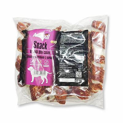 Лакомство для собак AnimAll Snack жевательные спиральки с уткой