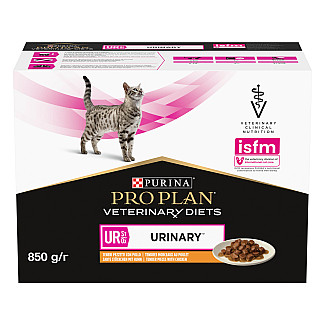 Влажный диетический корм PRO PLAN VETERINARY DIETS UR ST/OX Urinary для взрослых кошек для растворения и снижения образования струвитных камней, кусочки в соусе, с курицей, 85 г