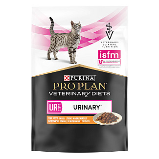 Влажный диетический корм PRO PLAN VETERINARY DIETS UR ST/OX Urinary для взрослых кошек для растворения и снижения образования струвитных камней, кусочки в соусе, с курицей, 85 г