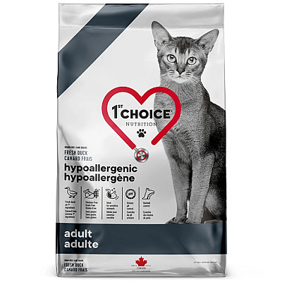 Сухой гипоаллергенный беззерновой корм для котов 1st Choice Adult Hypoallergenic утка