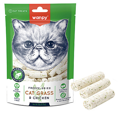 Wanpy Cat Grass & Chicken ВАНПІ КОТЯЧА ТРАВА З КУРКОЮ сублімовані ласощі для котів