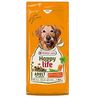 Сухой премиум корм для собак всех пород Happy Life Adult with Beef Flavour, со вкусом говядины, 12.5кг