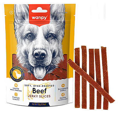 Wanpy Soft Beef Jerky Slices ВАНПІ В’ЯЛЕНА ЯЛОВИЧИНА З КАЧКОЮ СЛАЙСИ лакомство для собак