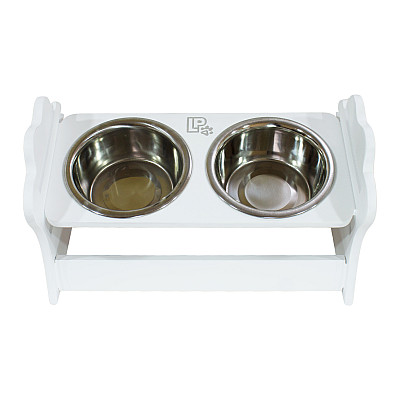 Миски металлические на деревянной подставке Lucky Pet линейка, белый (112481), 2x0