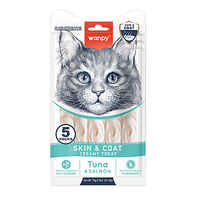 Функціональні рідкі ласощі для котів для шкіри і шерсті Wanpy Functional Creamy Lickable Treat Skin&Coat Ванпі