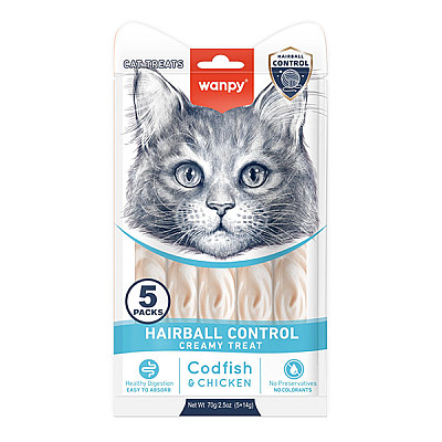 Функціональні рідкі ласощі для котів для виведення шерсті Wanpy Functional Creamy Lickable Treat Hairball Control Ванпі