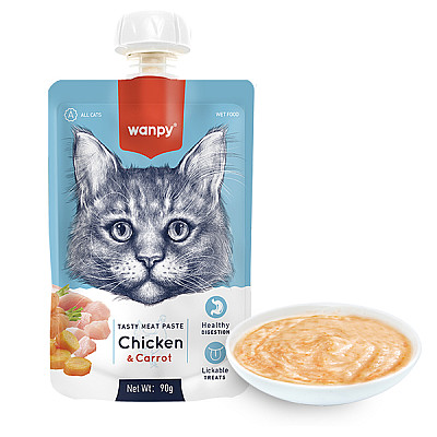 Wanpy КРЕМ-ПЮРЕ КУРКА С МОРКОВЬЮ (Chicken&Carrot) жидкий корм для кошек