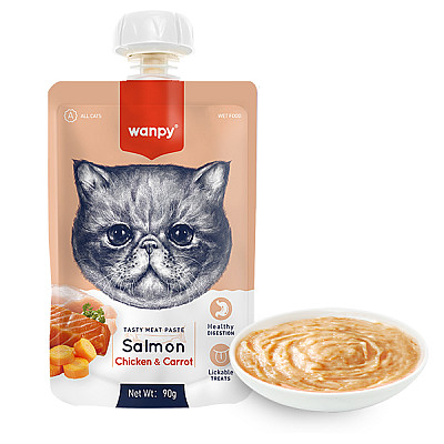 Wanpy КРЕМ-ПЮРЕ ЛОСЬ И КУРКА С МОРКОВЬЮ (Salmon Chicken&Carrot) жидкий корм для кошек
