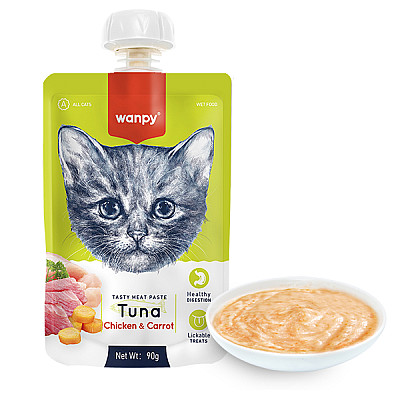Wanpy КРЕМ-ПЮРЕ ТУНЕЦ И КУРКА С МОРКОВЬЮ (Tuna Chicken&Carrot) жидкий корм для кошек