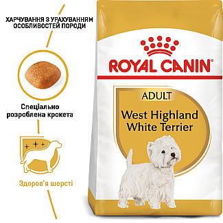 Royal Canin  WEST HIGHLAND WHITE TERRIER ADULT сухой корм для взрослых собак породы вест хайленд уайт терьер от 10 месяцев, 3 кг
