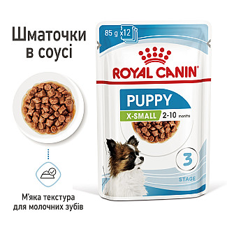 Влажный корм для щенят мелких пород Royal Canin Puppy X-Small  кусочки в соусе, 85 г