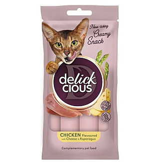 Кремовое лакомство для взрослых кошек DELICKCIOUS™ курица с добавкой сыра и спаржи, 4х15 г