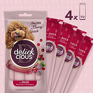 Кремовое лакомство для собак DELICKCIOUS™ с уткой и добавлением клюквы 15 г 4 шт