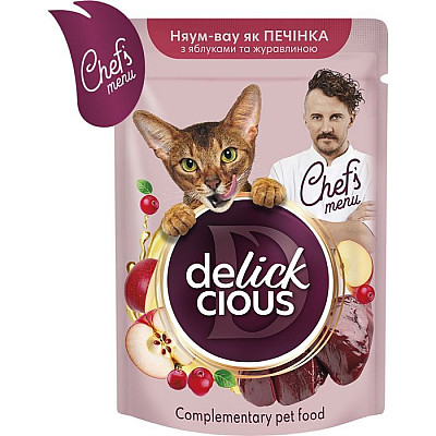 Дополнительный корм для взрослых кошек DELICKCIOUS™ с высоким содержанием печени с яблоком и клюквой в соусе