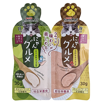 Рідкий корм для котів CattyMan Complete Twins Pouch Кеттімен два смаки: курка молока ікра та тунець курка макрель крем-пюре