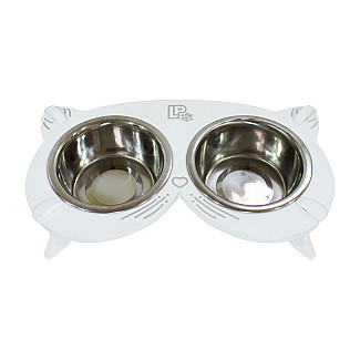 Миски металлические на деревянной подставке Lucky Pet линейка, белый (552976), 2x0.4л/13см