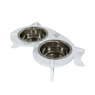 Миски металлические на деревянной подставке Lucky Pet линейка, белый (552976), 2x0.4л/13см