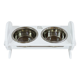 Миски металлические на деревянной подставке Lucky Pet линейка, белый (112486), 2x0,4л/13см