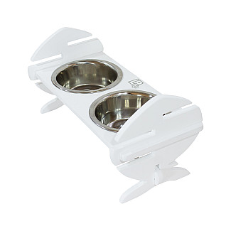 Миски металлические на деревянной подставке Lucky Pet линейка, белый (112486), 2x0,4л/13см
