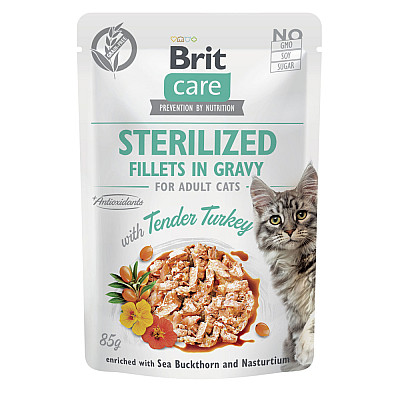 Корм вологий для стерилізованих котів Brit Care Cat Sterilized філе в соусі з індичкою, пауч