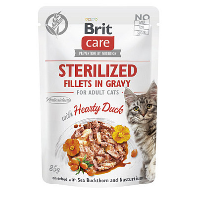Корм вологий для стерилізованих котів Brit Care Cat Sterilized філе в соусі з качкою, пауч