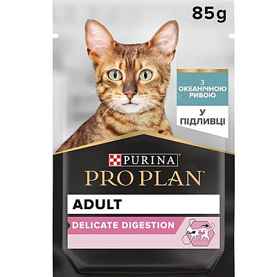 Консервований корм Purina Pro Plan Veterinary Diets Delicate NutriSavour with Ocean fish in gravy Шматочки з океанічною рибою для котів з чутливим травленням