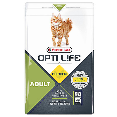 Сухой беззерновой суперпремиум корм для котов Opti Life Adult курица