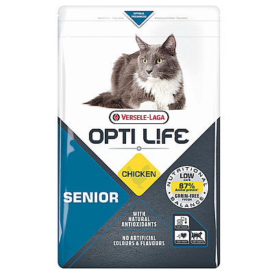 Сухой беззерновой суперпремиум корм для пожилых котов Opti Life Senior курица