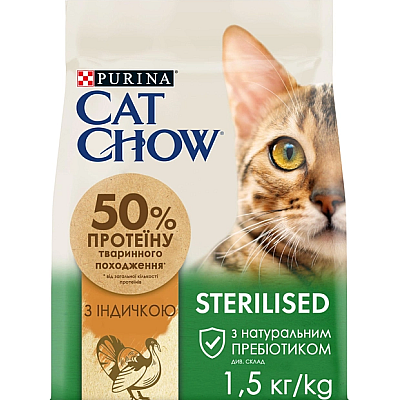 Сухий корм для дорослих стерилізованих котів Purina Cat Chow Sterilised з індичкою