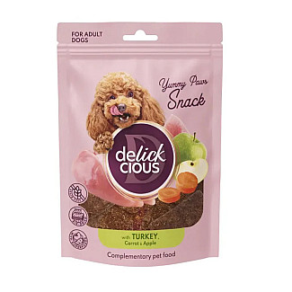 Сушеные снеки Delickcious с индейкой, морковью и яблоком для собак, 80 г