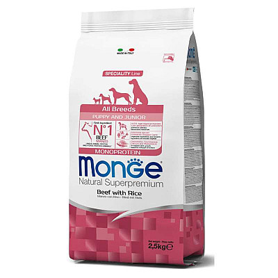Monge (Монж) DOG Puppy & Junior Beef with Rice - Сухий корм з яловичиною для цуценят і молодих собак різних порід