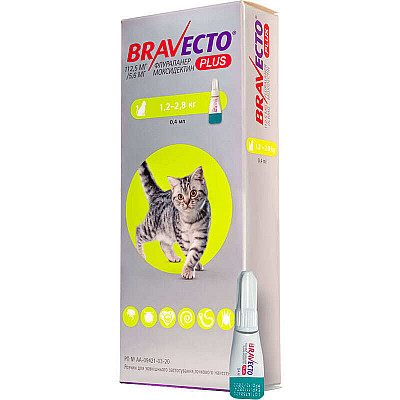 Протипаразитарні краплі на холку для котів Bravecto Plus від бліх, кліщів і глистів