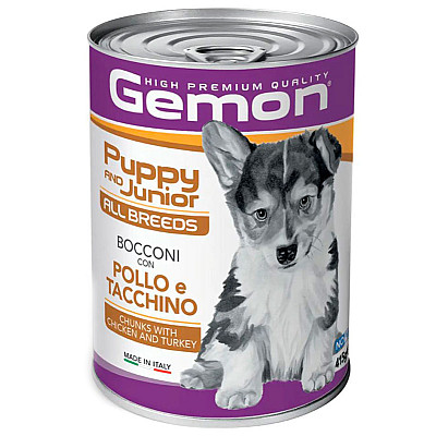 Gemon (Джемон) Dog Wet Puppy & Junior with Chicken & Turkey - Повноцінний вологий корм з куркою та індичкою для цуценят собак усіх порід (шматочки в желе)