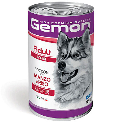 Gemon (Джемон) Dog Maxi Adult Chunks with Beef&Rice - Вологий корм з яловичиною та рисом для дорослих собак великих порід (шматочки в желе)