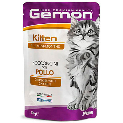 Gemon (Джемон) Cat Kitten Chunkies with Сhicken - Вологий корм з куркою для кошенят від 2 до 12 месяців (шматочки в желе)