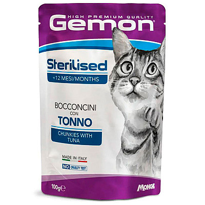 Gemon (Джемон) Cat Adult Sterilized Chunkies with Tuna&Dori - Вологий корм з тунцем і рибою Дорі для дорослих стерилізованих котів (шматочки в желе)