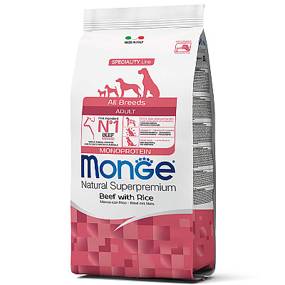 Monge (Монж) Monoprotein All Breeds Adult Beef with Rice – Сухий монопротеїновий корм із яловичиною та рисом для дорослих собак різних порід