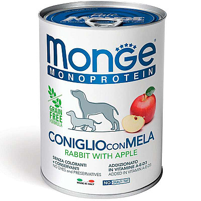 Monge (Монж) Dog Monoprotein Fruit Rabbit with Apple – Монопротеїновий паштет з кроликом і яблуком для собак всіх порід
