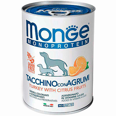 Monge (Монж) Dog Monoprotein Fruit Turkey with Citrus – Монопротеїновий паштет з індичкою та цитрусовими для собак