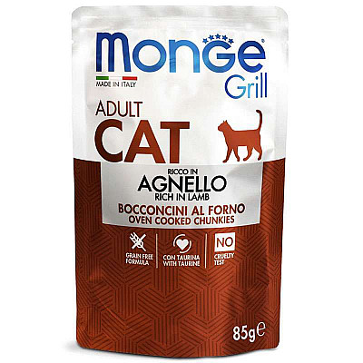 Monge (Монж) Grill Adult Cat Lamb – Консервований корм з ягням для дорослих котів (шматочки в желе)