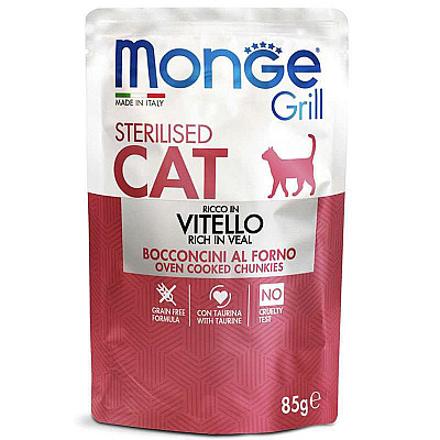 Monge (Монж) Grill Adult Sterilized Cat Veal – Консервований корм з телятиною для дорослих стерилізованих котів та кішок (шматочки в желе)