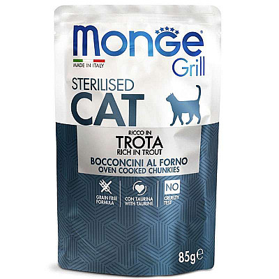 Monge (Монж) Grill Adult Sterilized Cat Trout – Консервований корм із фореллю для дорослих стерилізованих котів та кішок (шматочки в желе)