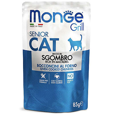 Monge (Монж) Grill Senior Cat Mackerel – Консервований корм зі скумбрією для літніх котів (шматочки в желе)